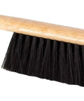 Wooden-handled dust brush with black bristles, side view. Ideal for cleaning surfaces, around the home or office.