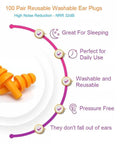 Reusable Silicone Ear Plugs Bulk Pack For Swimming Sleeping Concerts And Music With Up To 25dB Noise Reduction For Adults Men And Women, features diagram