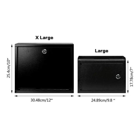 Locking Office Suggestion Box With Slot For Secure Feedback, Wall Mount Safe Mailbox in black, size comparison of two sizes