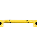 Front view of a yellow Four Foot By Three Foot Steel Machine Guard Safety Barrier Hollow Fillable Guardian for forklift zones.