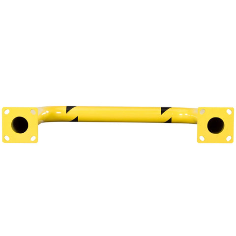 Front view of a yellow Four Foot By Three Foot Steel Machine Guard Safety Barrier Hollow Fillable Guardian for forklift zones.