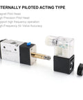 Electric Solenoid Valve 12V DC Pilot Operated 2 Position 3 Way One Quarter Inch PT Port Aluminum Body with Lampshade Junction Box