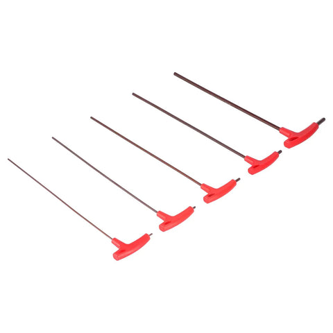 Absolute Beast 5 Piece T Handle Hex Wrench Set Forged From S2 Alloy Steel Heavy Duty Mechanical Repair Car Mechanic Work Rock Solid Build Quality With Full Size Range For CNC Machines And Garage Tool Organization Kits, five red T-handle hex keys