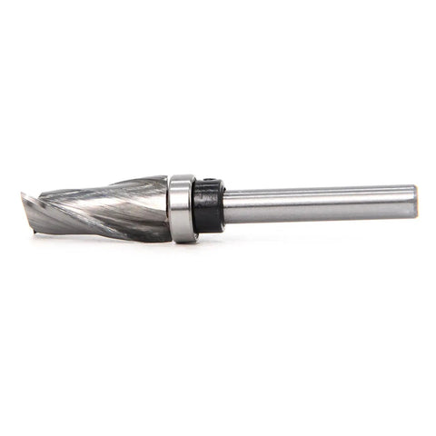 Compact Up And Down Compression Router Bit For Woodworking Carving Engraving With Hardened Steel Core For Flush Trim Finish On Any Direction Endgrain Perfect For Table Mount Or Handheld Tools, side view.