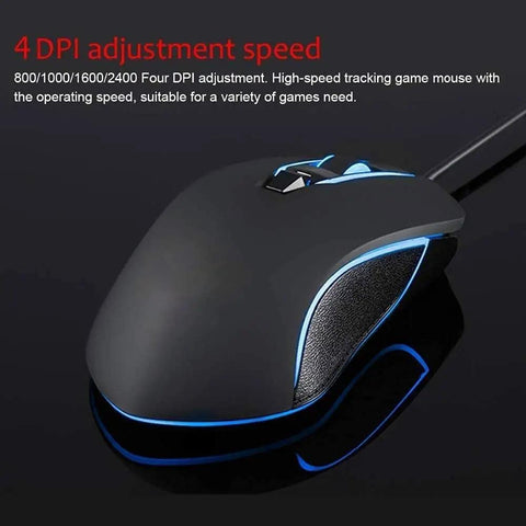 Heavy Duty Mechanical Gaming Keyboard And Mouse Combo Featuring Hella Snappy Blue Switches And Solid Double Shot Keys With Clean RGB Led Backlights For Gamer Rig, black gaming mouse with RGB lighting and DPI options.
