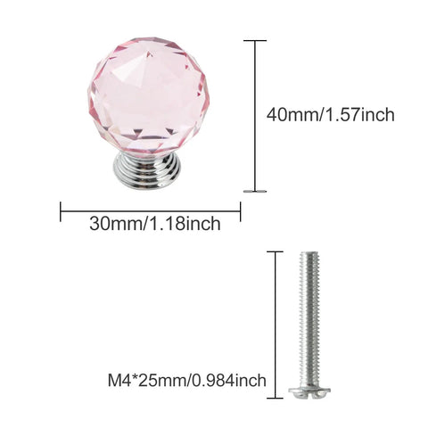 Dang Fancy 30mm Diamond Cut Crystal Cabinet Knobs With Clear Gold Alloy Base featuring a pink crystal design and chrome base.