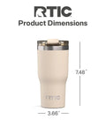 Product dimensions of a 20oz Ceramic Lined Travel Tumbler With Double Wall Vacuum Insulation And Secure Lid, 7.48 inches tall.
