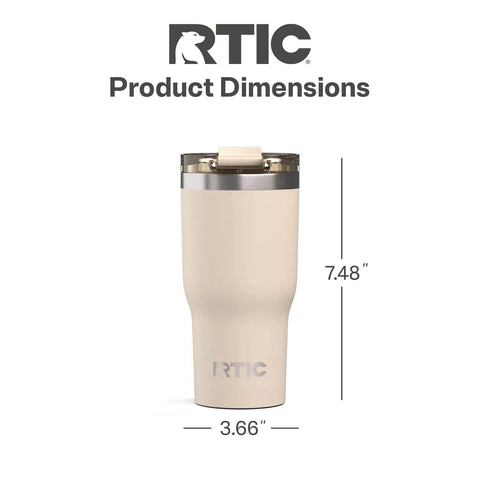 Product dimensions of a 20oz Ceramic Lined Travel Tumbler With Double Wall Vacuum Insulation And Secure Lid, 7.48 inches tall.