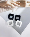 Rectangle Silicone Ear Tunnels And Plugs 00G 10MM Hollow Square Flexible Gauges Set in black and white