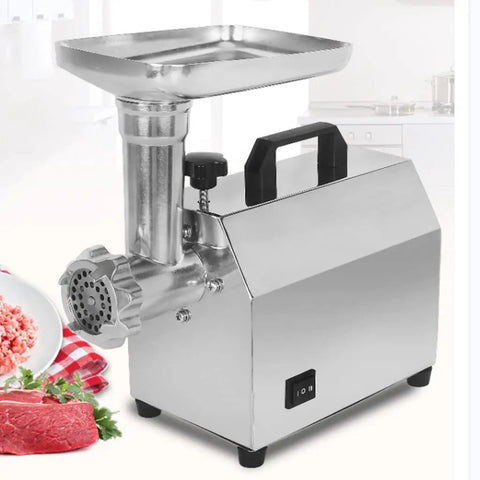 Electric Meat Grinder And Sausage Stuffer Mincer Built Tough Stainless Steel Kitchen Workhorse displayed on countertop.