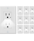 Top Shelf Electrical Outlet With Slick Led Night Light And Auto Dusk To Dawn Sensor Tamper Resistant Plug And Play Hassle Free Includes Matching Wall Plates Tough 15 Amp Pack Of Ten Crisp White