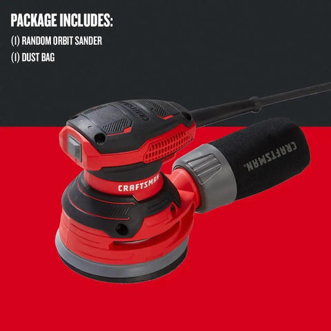 Beast 5 Inch Orbital Sander With 12000 OPM, 3 Amp Corded Hand Sander shown with onboard dust bag attachment