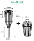 Premium 8mm 1/4 Inch And 1/2 Inch Shank Er Router Bit Extension Rod Collet, high carbon steel with detailed dimensions for precision engraving.