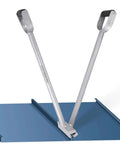Heavy Duty 2-In-1 Hand Seamer for sheet metal bending on a blue standing seam, dual-angle seaming tool displayed in use.