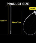 1000 Pc Clear 9 Inch Plastic Hang Tag Fasteners No Sweat Quick Snap Lock Security Loops straight setup with size details.