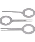 Heavy Duty Wire Terminal Removal Tool Set Three Piece Kit For Auto Electrical Plug Connector Pin Extractor showing steel tools.