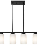 Farmhouse Four Light Pendant Island Light In Black Finish With Opal White Glass Shades For Kitchen Or Dining Room Modern Rustic Ceiling Fixture