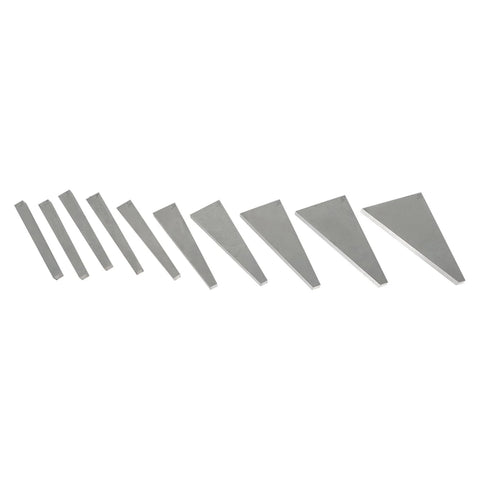 Ten-piece steel precision angle gauge block set for machinists; includes 1–5° and 5–30° blocks.