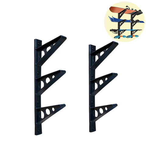 Beefy Wall Mounted Snowboard And Ski Rack Stash Up To Three Boards Horizontally Inside Your Garage Using Durable Plastic Multi Sport Gear Holder Home Organization, side view of black plastic mounting brackets.