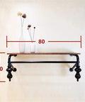 Wall Mounted Coat Hooks With Wooden Clothing Rail And Tight Black Metal Brackets For Entryway Organization Or Closet Storage Heavy Duty Frame Easy Install Clean Vibe Home Refresh showcasing dimensions, wood top, and black metal frame.