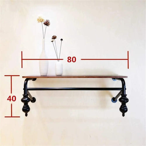 Wall Mounted Coat Hooks With Wooden Clothing Rail And Tight Black Metal Brackets For Entryway Organization Or Closet Storage Heavy Duty Frame Easy Install Clean Vibe Home Refresh showcasing dimensions, wood top, and black metal frame.