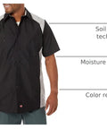 Top Shelf Mens Motorsport Button Down Shirt Short Sleeve Silver And Black with moisture wicking fabric and dual hex pockets.