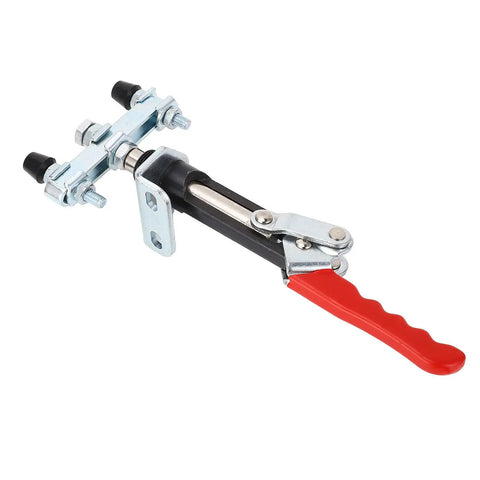 Beefy Quick Release Push Pull Toggle Clamp With Adjustable Elbow Joint And 185 Degree Handle For Metalworking Woodworking Welding And Machinery Maintenance Built From High Carbon Steel For Heavy Duty Precision Clamping, red handle