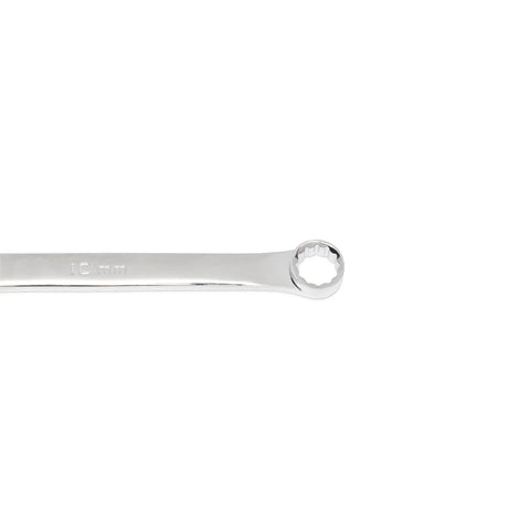 Close-up of 10mm end of Long Reach 10mm 12 Point XL GearBox Double Box Ratcheting Wrench With Zero Offset, showing marked size.