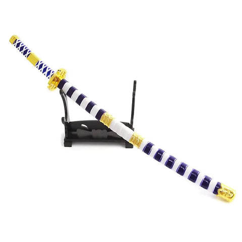 Totally Badass 10 Inch Anime Samurai Sword Replica Katana Made From Zinc Alloy shown on display stand