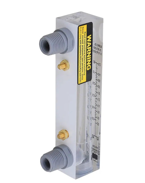 Panel Mount Water Flowmeter For Liquids 0.05 To 0.5 GPM (0.2 To 2 LPM) Acrylic Rectangular Body 170 mm Height, front view