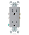 Front view of 15 Amp Tamper-Resistant Duplex Electrical Wall Outlet Gray T5325-GY With Shuttered Contacts, Kid Safe Design