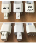 Comparison of bulb bases including GX23 from 2 Pack 7W GX23 LED Plug And Play Light Bulb For Low Profile Fixtures, 6000K Daylight White.