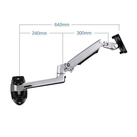 Premium Aluminum Wall Mount Monitor Arm With Ultra Smooth Mechanical Springs For 17 To 27 Inch Lcd Led Monitors, side view with dimensions.