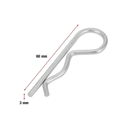 3x60mm hitch clip from the Clevis Pin and Cotter Pin Assortment Kit With Zinc Plated Hitch Clips For Trailers Lawn Mowers And Trucks Includes Multiple Sizes Three By Sixty Millimeter Three Point Five By Seventy Five Millimeter And Four By Seventy Five Millimeter Durable Spring