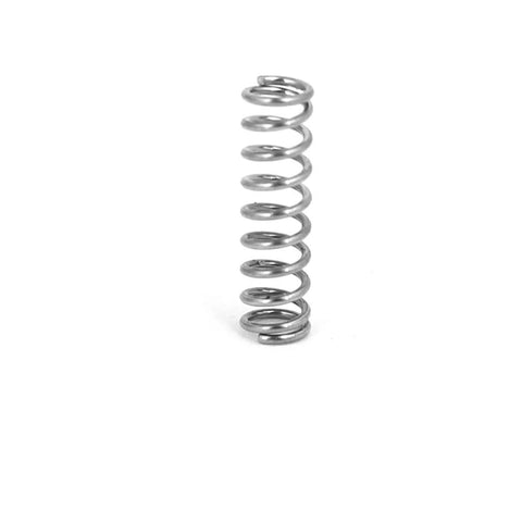 Side view of compression spring, 304 stainless steel, 3mm OD, 0.4mm wire, 10mm free length, silver