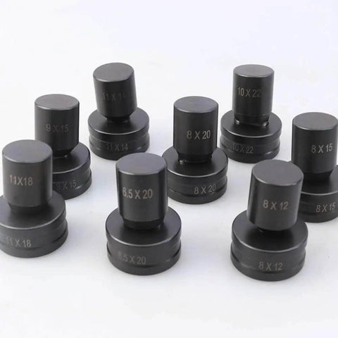 Various sizes of oval hole punch dies for CH-70 hydraulic punching machine, showcasing heavy-duty metal options for precise punching.