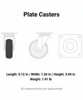 Heavy Duty Swivel Plate Caster Replacements Crafted From Solid Steel, Tough As Nails Casters with dimensions and weight displayed.
