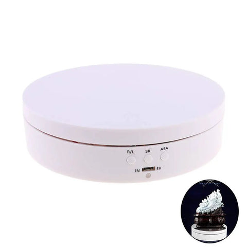 Luxury Electric Rotating Jewelry Display Stand With Mirrored Base, Smooth Spin Turntable For Rings, Necklaces & Watches, ABS Build, High Speed Rotation Showcase Organizer Box shown from top angle.