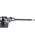 Side view of Compact Bench Top Metal Bender With 7 Dies, Manual Flat Bar Bender, heavy duty machine displaying 44-inch telescoping handle, YP-9.