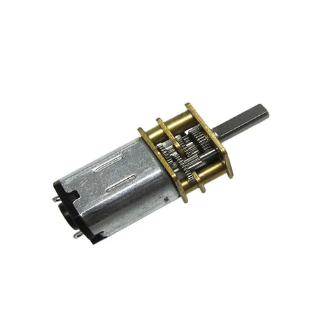 Ga12 N20 12Mm Dc Gear Reduction Motor 3V 6V 12V 200Rpm Compact Drive Unit For Auto Door Locks And Diy Projects shown from side angle, featuring metal casing and shaft.
