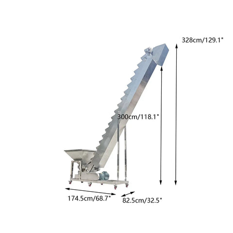 Heavy Duty Bucket Elevator Material Conveyor With 220V Single Phase Motor, 300cm height, stainless steel, for granular goods.