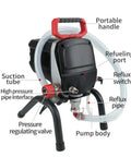 Close-up of Heavy Duty 950W Airless Electric Paint Sprayer With Adjustable Stand And 10M High Pressure Hose features and controls.