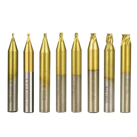 8-piece set of 6mm Shank Key Cutting Milling Cutter For Vertical Key Machines Great For Plastics PCBs And Metal Work Built Tough