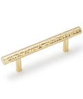 Solid Brass Kitchen Cabinet Pulls Set of 6 in Polished Gold with Hammered T-Bar Handles, 3-Inch Hole Center, 4-13/16-Inch Total Length