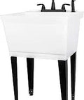 Heavy Duty Utility Sink With Gooseneck Faucet, Large Free Standing Slop Sink For Basement And Garage, Satin Black Legs With Floor Levelers