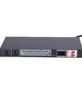 10 Outlet Rack Mount Power Sequencer With Independent Controls To Fire Up Your Audio Rig Safely And Keep Things Running Smooth While Shielding Your Gear From Nasty Static Pops With Us Plug, front view with LCD display.