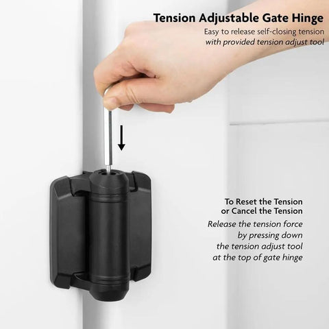 Adjusting tension on Heavy Duty Self Closing Gate Hinges 2 Pack With Adjustable Spring Tension Built Tough For Outdoor Metal Vinyl Wood Gates