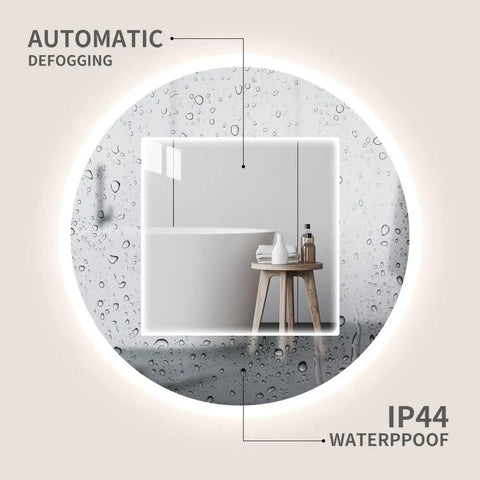 Slick Round 28 Inch LED Bathroom Mirror With Motion Sensor Dimmable Lights Anti Fog IP44 Waterproof Wall Mounted Vanity Mirror