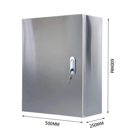 304 Stainless Steel Weatherproof Junction Box Enclosure For Solar PV Systems, Universal Metal Project Box With Corrosion Resistant Housing, 600x500x250mm, lockable front view