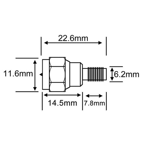Technical diagram of the F Type Male To SMA Female Coax Connectors Pack Of 2 For Scanners SDR Handheld Antennas And FM Digital Radios
